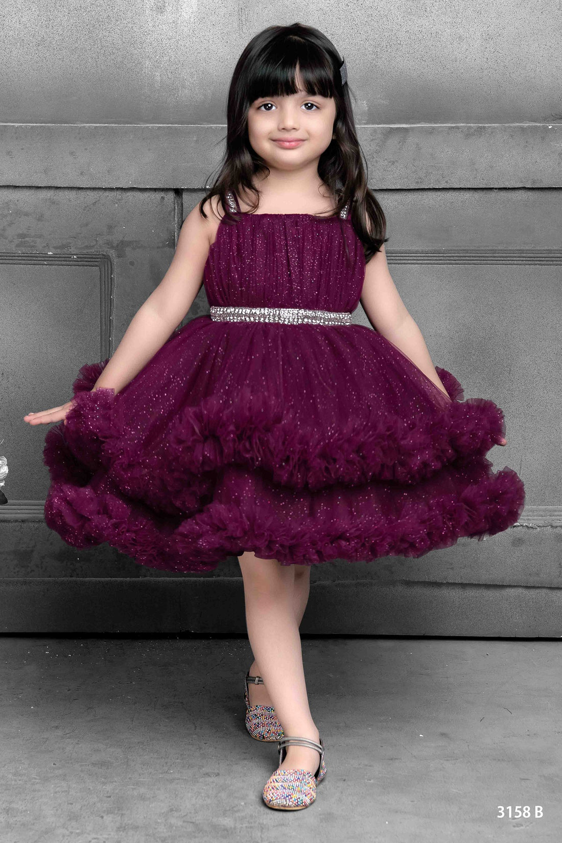Teal Baby Girl Dress with Sparkling Belt and Ruffled Tulle Skirt – Perfect for Special Occasions