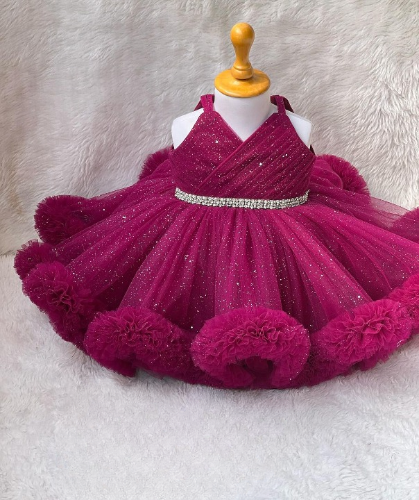 Cutedoll Pink Net Flared V-Neck Sleeveless Baby Girl Frock - Perfect for Birthday Parties & Festive Occasions