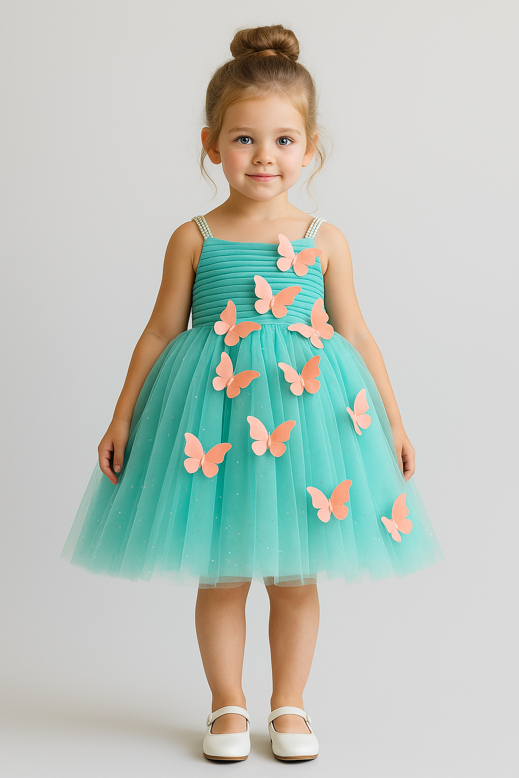 Girls Mint Green Butterfly Frock Dress