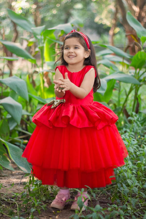 Cutedoll Red Net Kids Parywear Dress