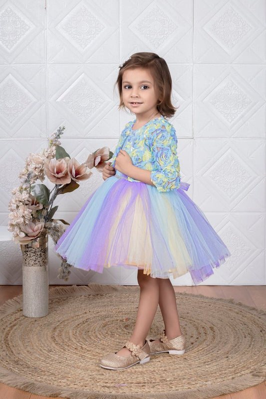 Cutedoll Multicolor Net Kids Party Dress With Flower Jacket