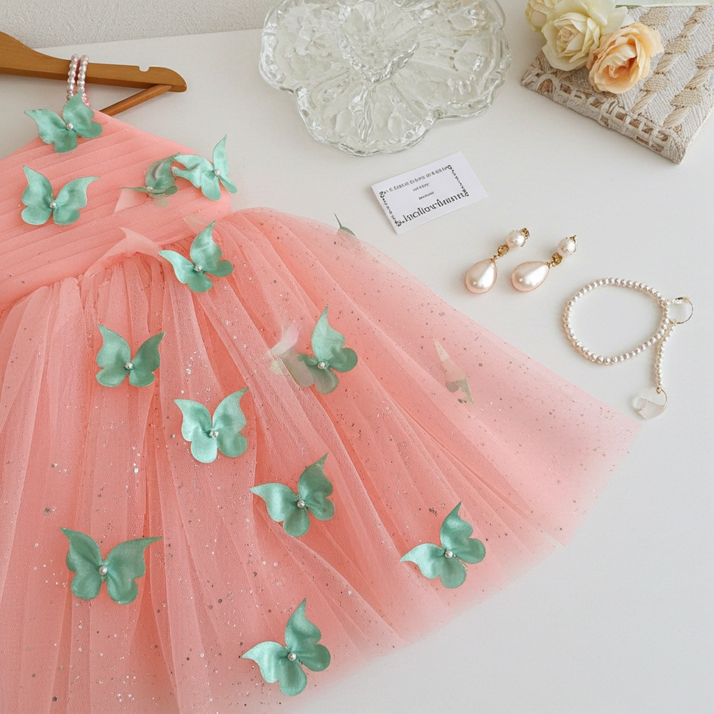 Cutedoll Mint Net Sparkle with butterfly kids Girls Dress