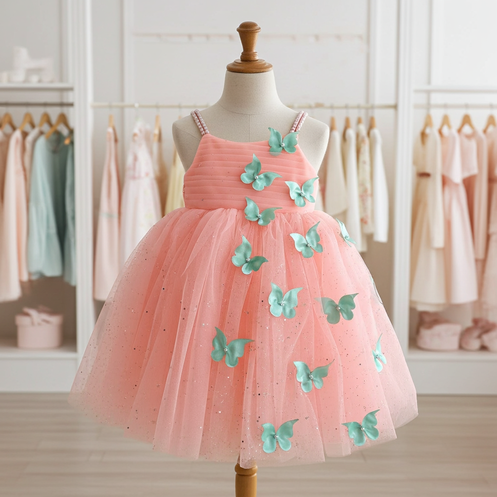 Cutedoll Mint Net Sparkle with butterfly kids Girls Dress