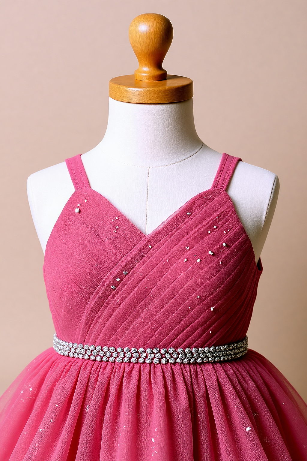 Dresses for Girls – Pink Glitter Tulle Dress with Ruffle Hem and Crystal Belt