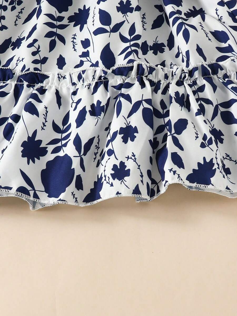 Girls Navy Floral Dress – Puff Sleeve Smocked Cotton Dress for Toddlers & Little Girls – Summer Tiered Party Outfit