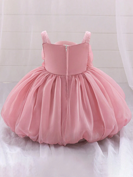 Baby Frock for Girls – Pink Rose Party Wear Dress for 1-6 Years
