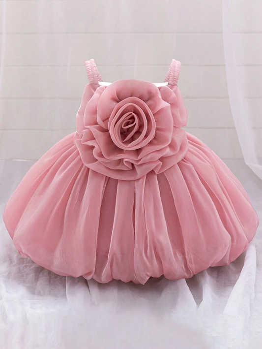 Baby Frock for Girls – Pink Rose Party Wear Dress for 1-6 Years