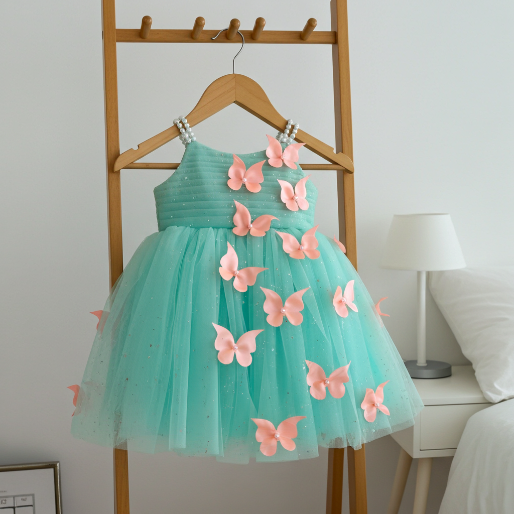 Cutedoll Mint Net Sparkle with butterfly kids Girls Dress