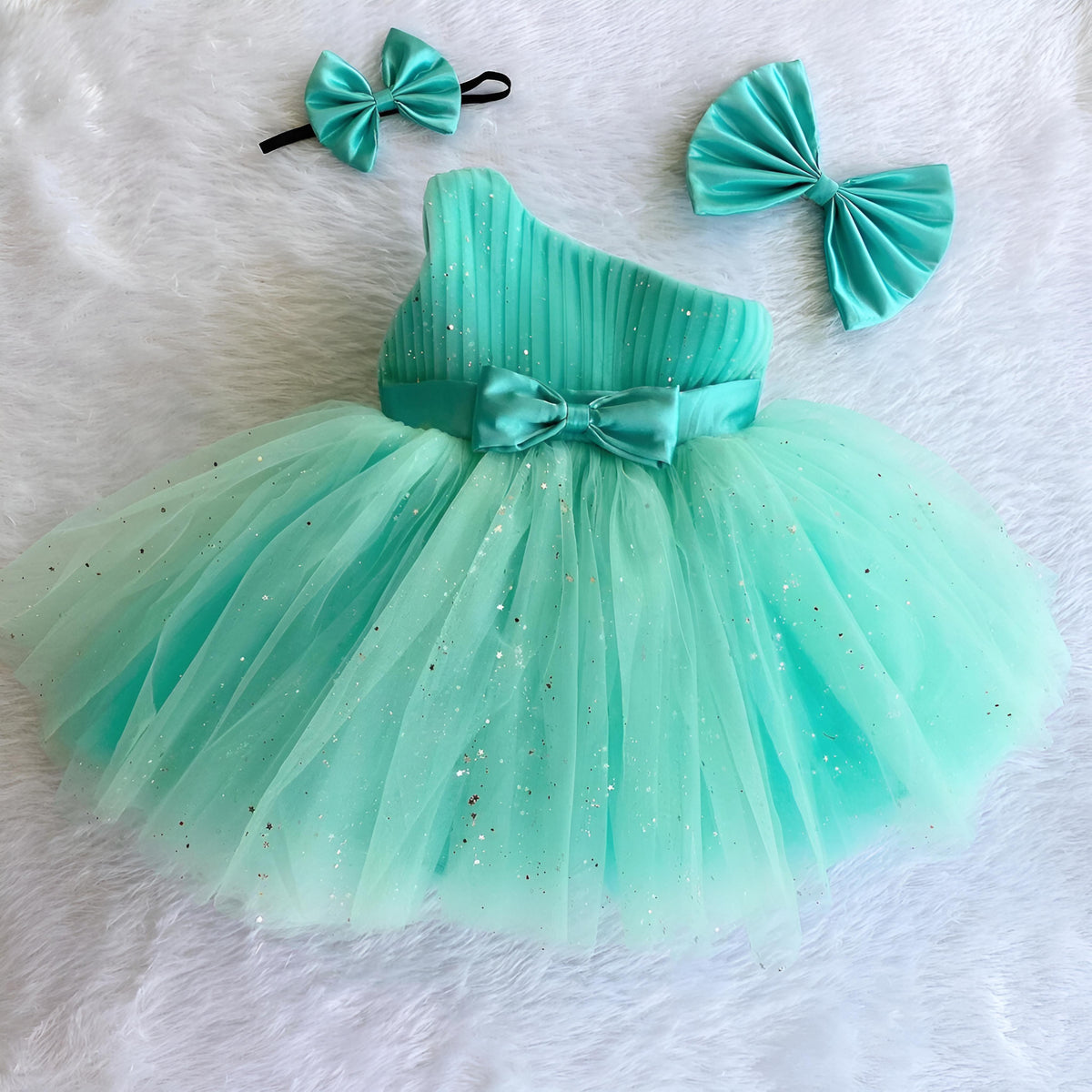 Girls Mint Green Off Shoulder Frock Dress