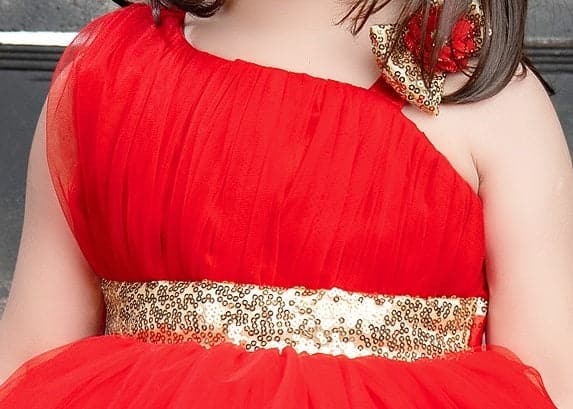 Red Tulle Dresses for Girls with Gold Belt and Bow – Perfect Kids Special Occasion Dress
