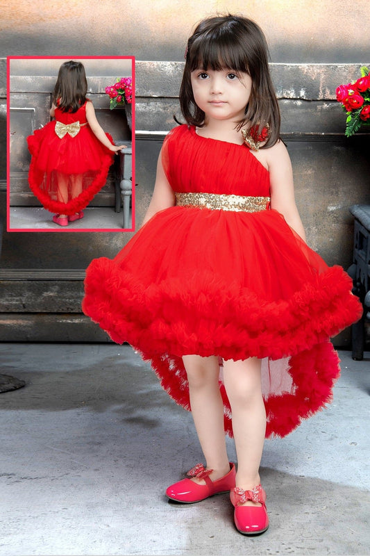 Red Tulle Dresses for Girls with Gold Belt and Bow – Perfect Kids Special Occasion Dress