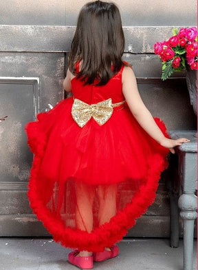 Red Tulle Dresses for Girls with Gold Belt and Bow – Perfect Kids Special Occasion Dress