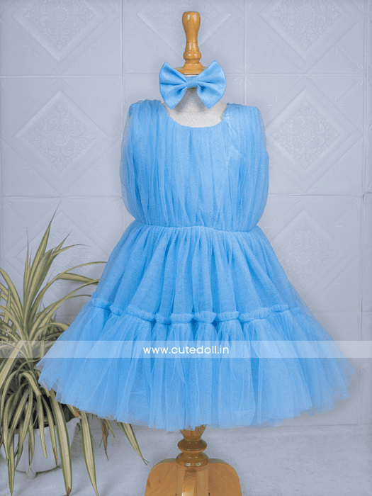 Turquoise Net Sparkle Kids Girl Dress