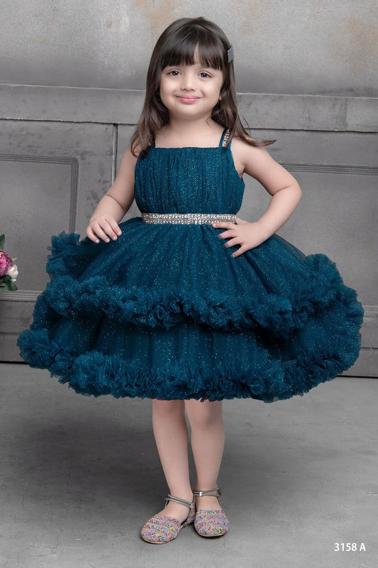 Cutedoll Teal Blue Net Sparkle Kids Girls Party Dress