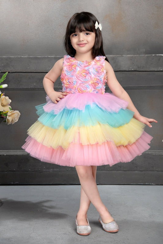 Colorful Rainbow Tulle Dress for Girls – Cute Kids Dress for Special Occasions