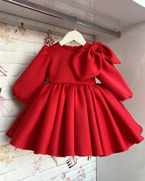 Cutedoll Red Silk Full-Sleeve Kids Party Frock Dress