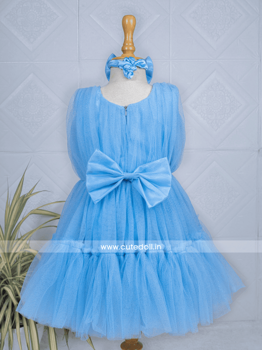 Turquoise Net Sparkle Kids Girl Dress