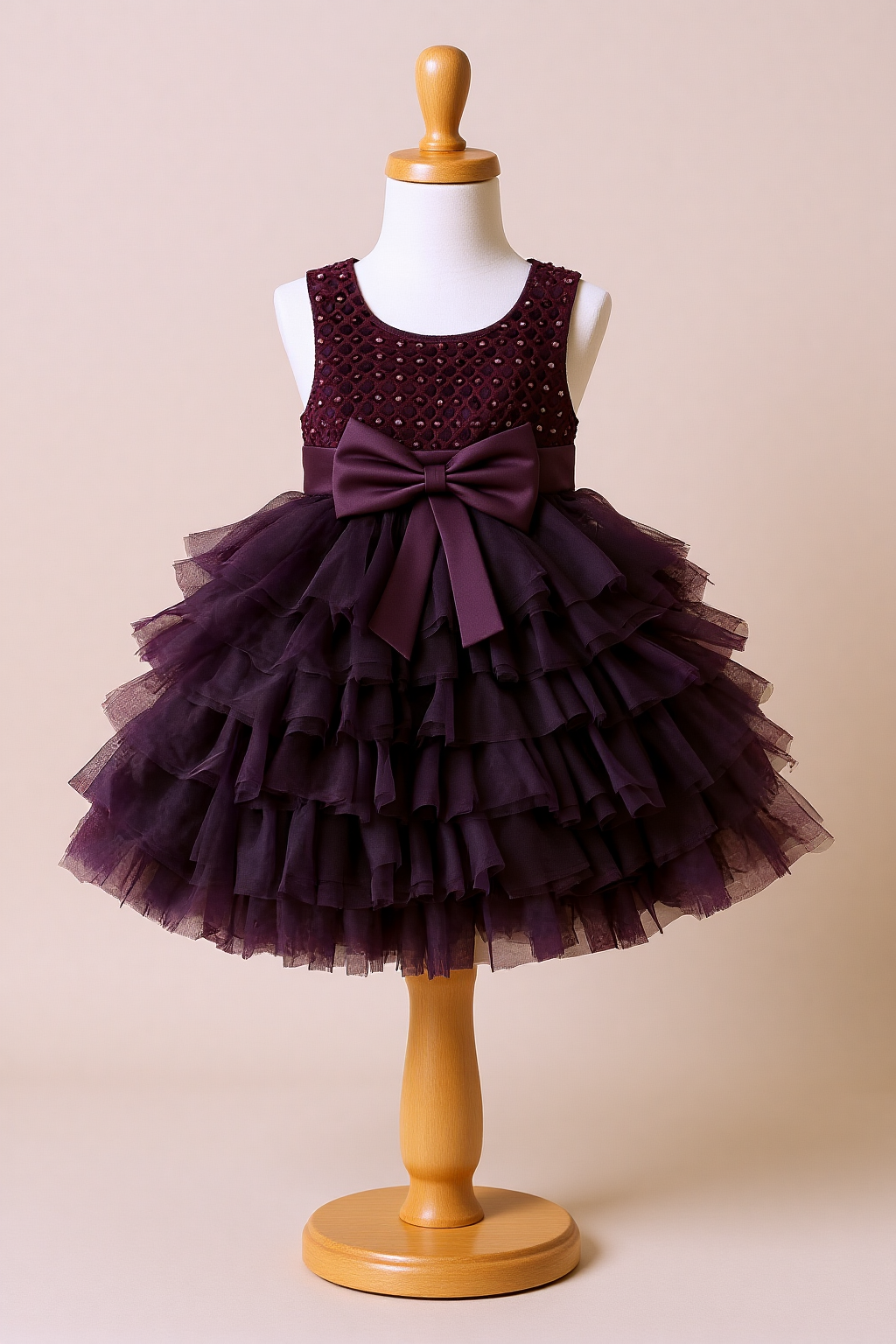 Cutedoll Wine Color Net Embroidered Kids Baby Frock Dress