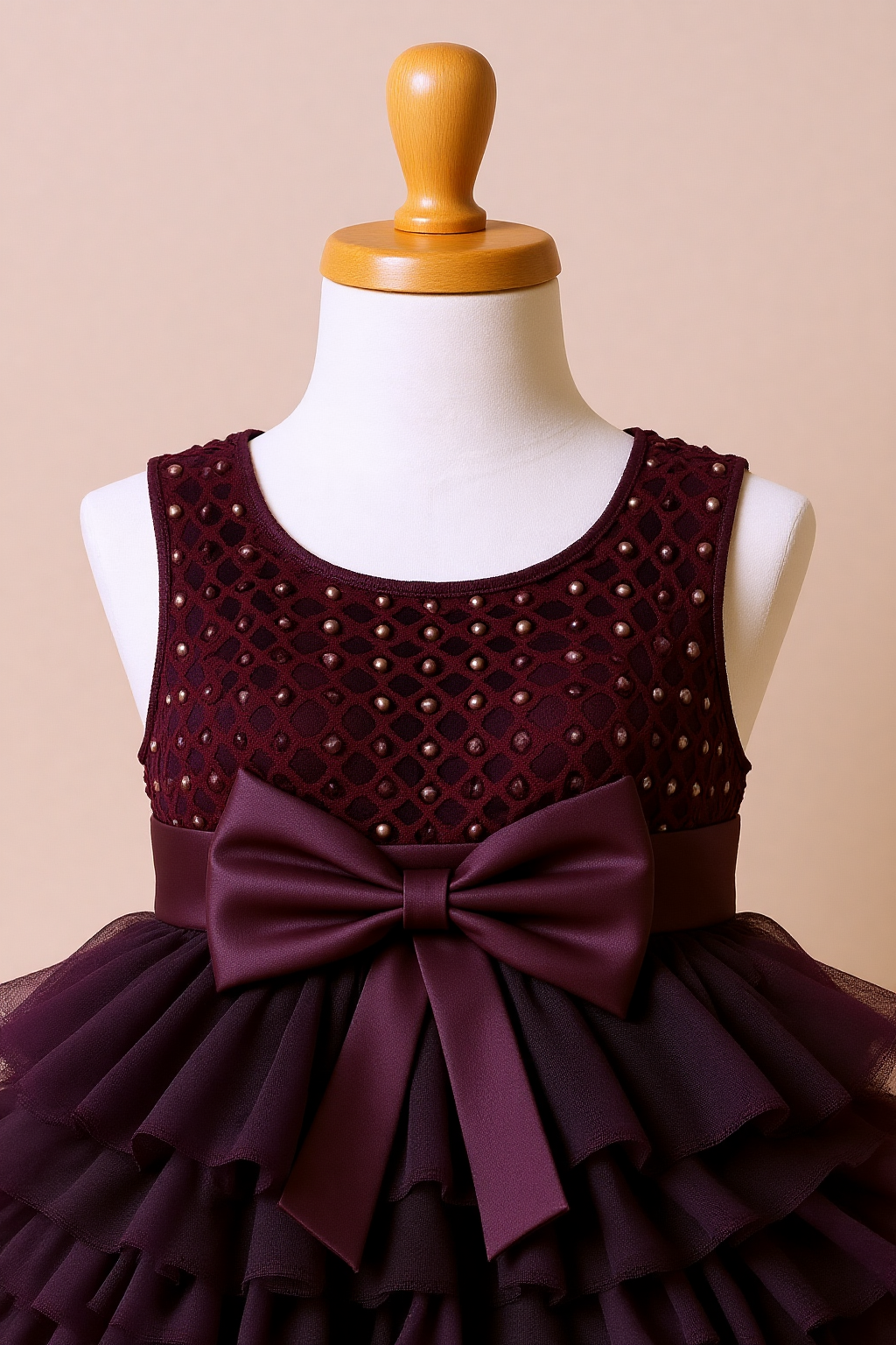 Cutedoll Wine Color Net Embroidered Kids Baby Frock Dress