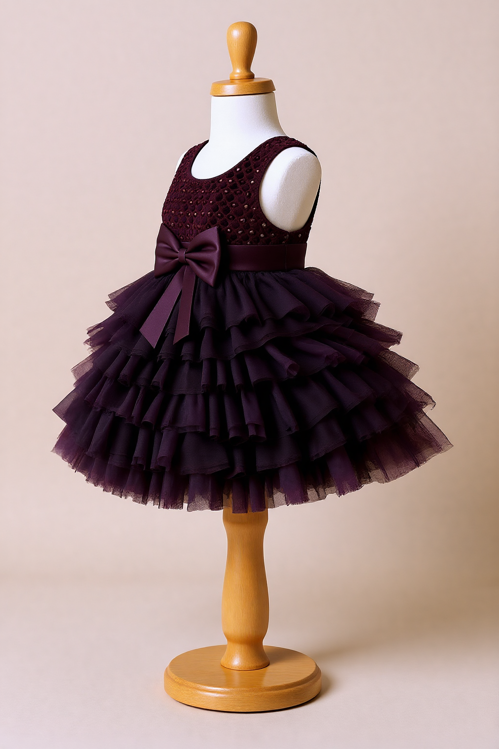 Cutedoll Wine Color Net Embroidered Kids Baby Frock Dress