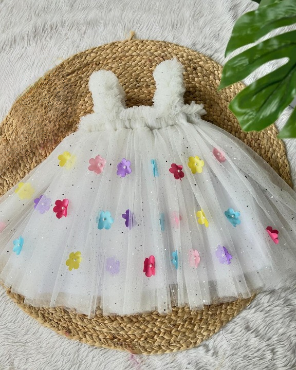 Girls Net Flower Pattern Frock Dress