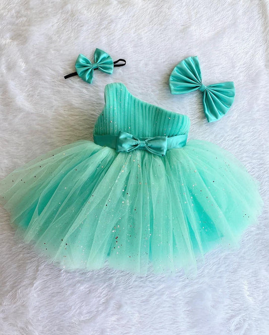Girls Mint Green Off Shoulder Frock Dress