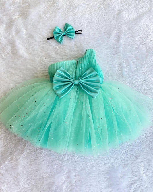 Girls Mint Green Off Shoulder Frock Dress