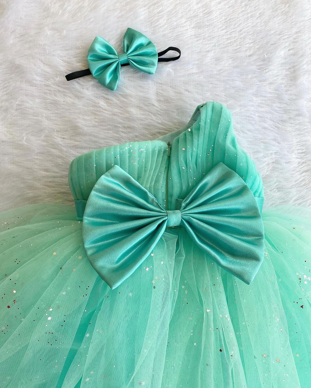 Girls Mint Green Off Shoulder Frock Dress