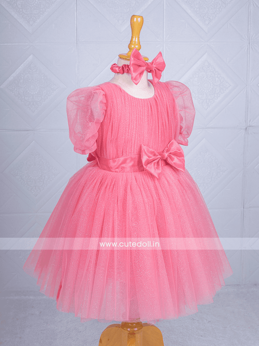 Cutedoll Dark Peach Sparkle Puff Sleeve Baby Kids Party Dress