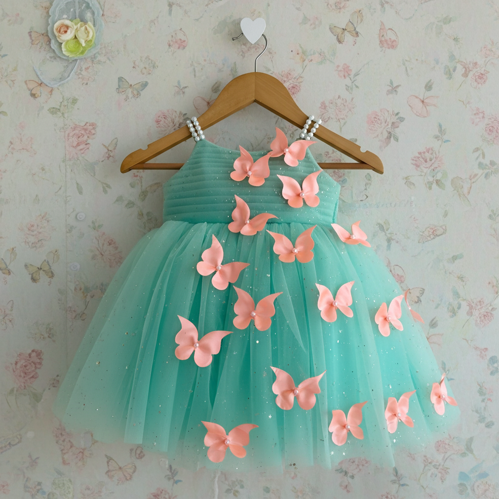 Cutedoll Mint Net Sparkle with butterfly kids Girls Dress