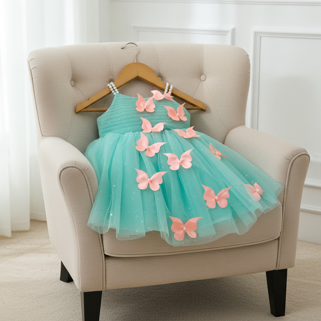 Cutedoll Mint Net Sparkle with butterfly kids Girls Dress