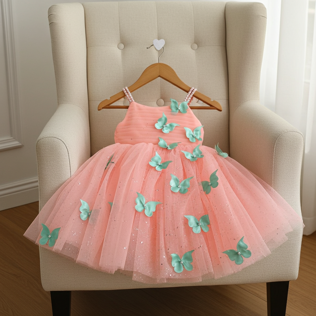Cutedoll Mint Net Sparkle with butterfly kids Girls Dress