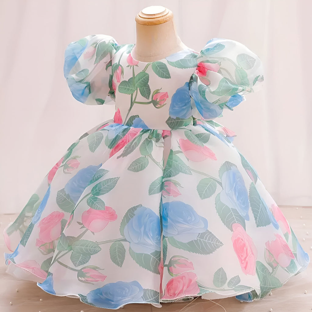 Baby Frock for Girls – Floral Organza Puff Sleeve Party Dress