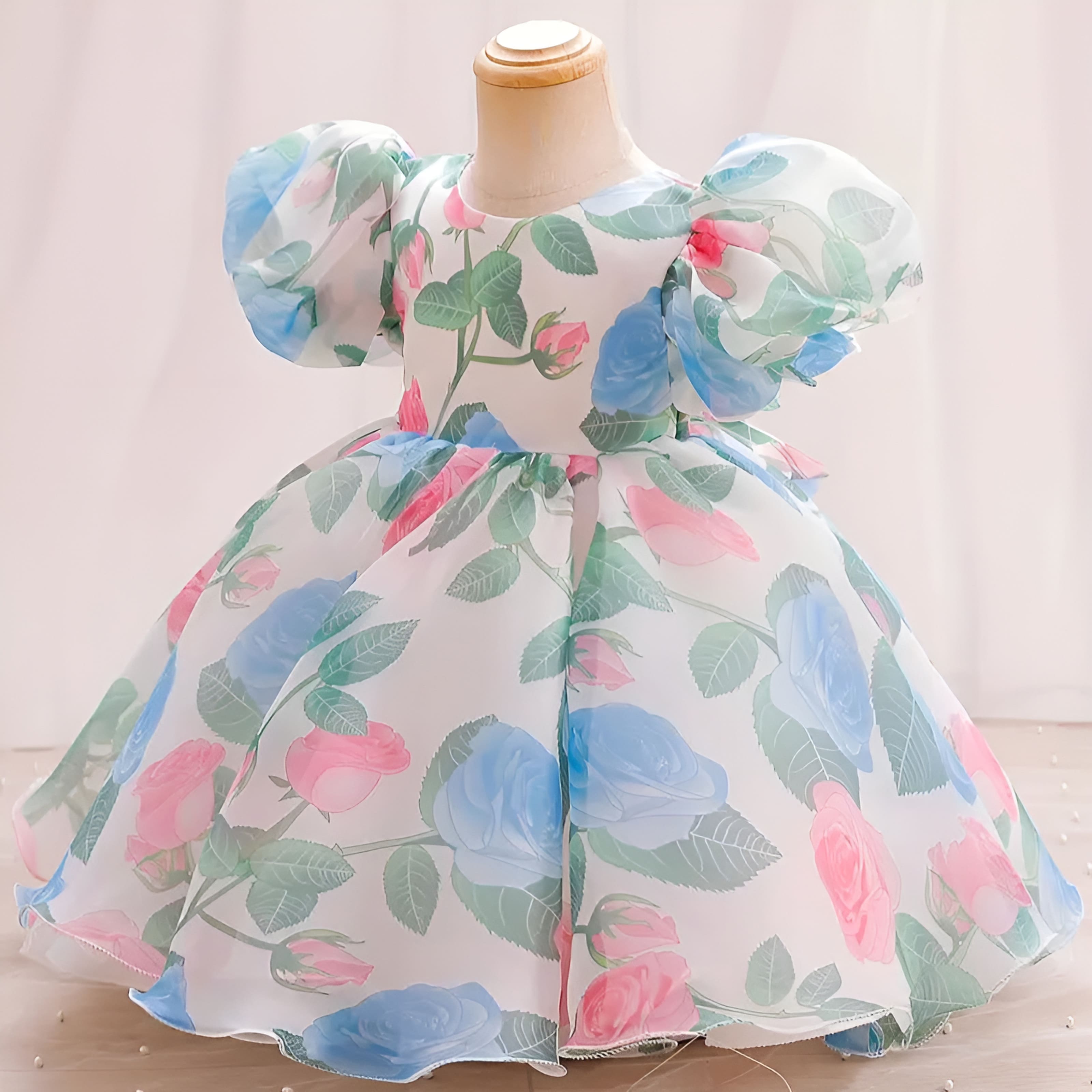 Baby Frock for Girls – Floral Organza Puff Sleeve Party Dress
