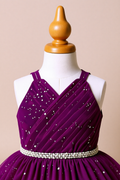 Purple Sparkle Ruffle Kids Frock with Pom Poms