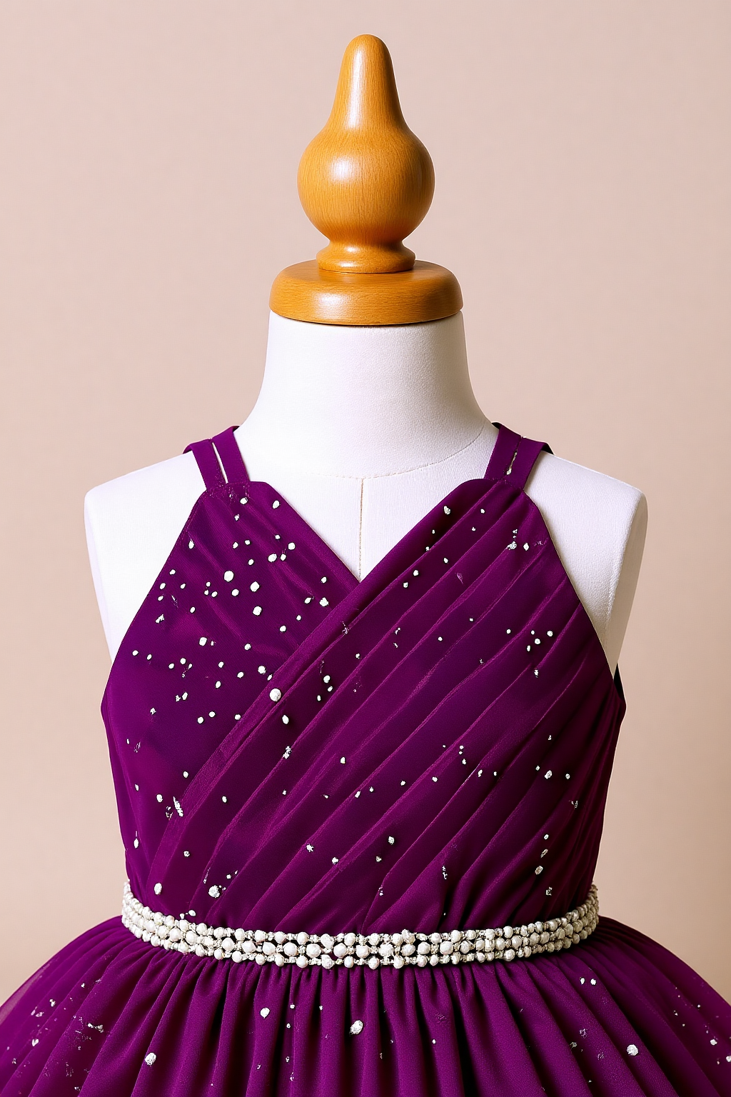 Purple Sparkle Ruffle Kids Frock with Pom Poms