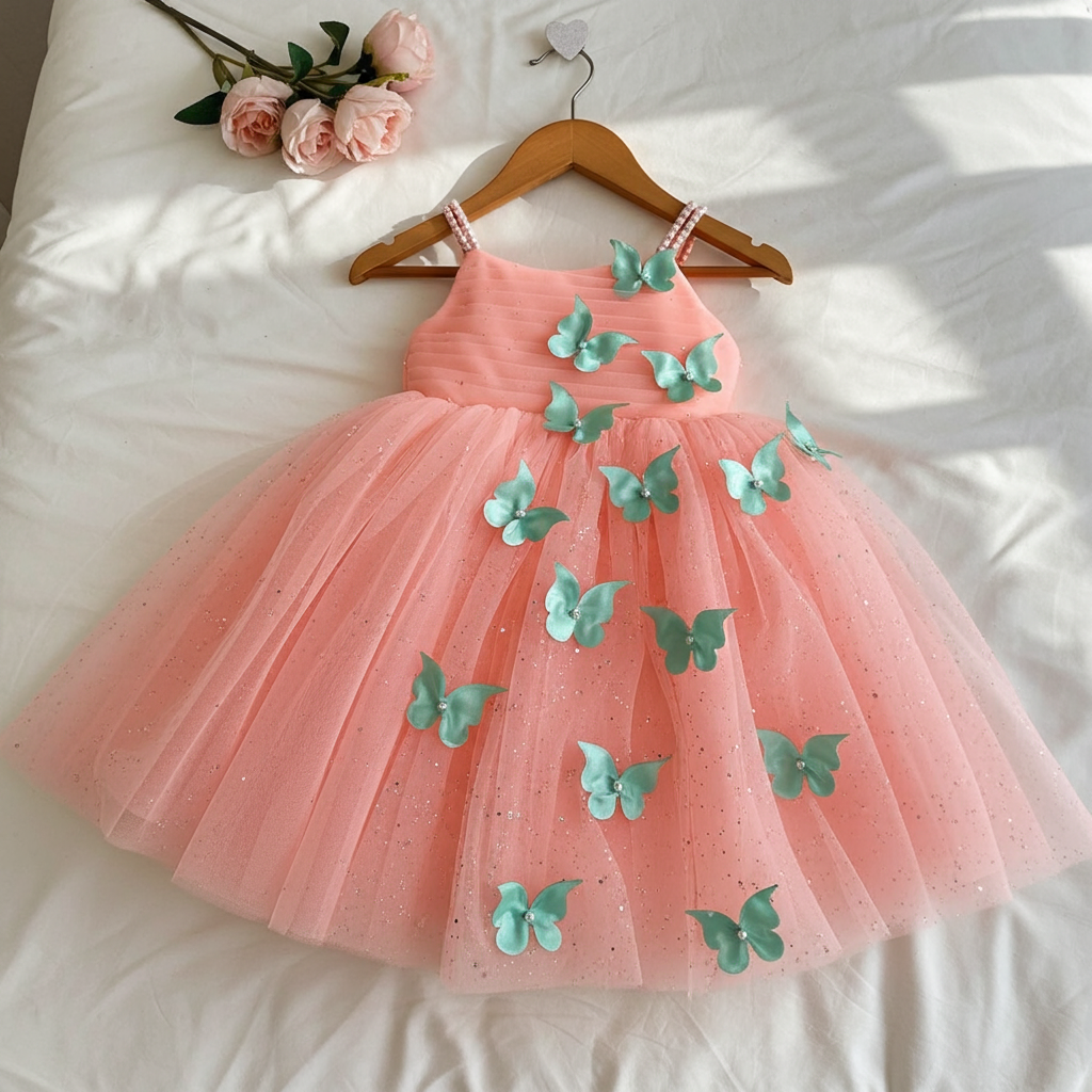 Cutedoll Mint Net Sparkle with butterfly kids Girls Dress