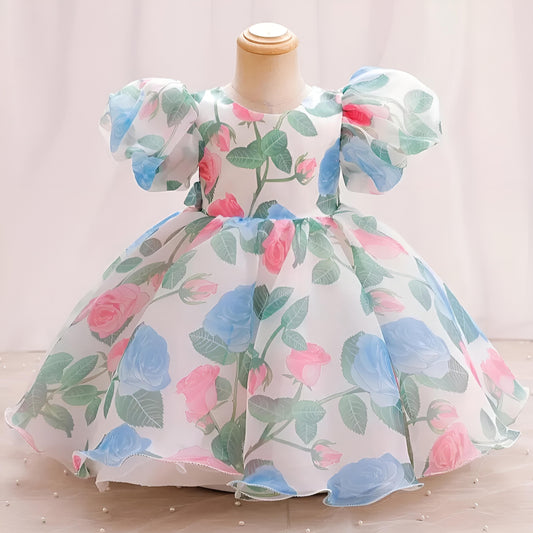 Baby Frock for Girls – Floral Organza Puff Sleeve Party Dress