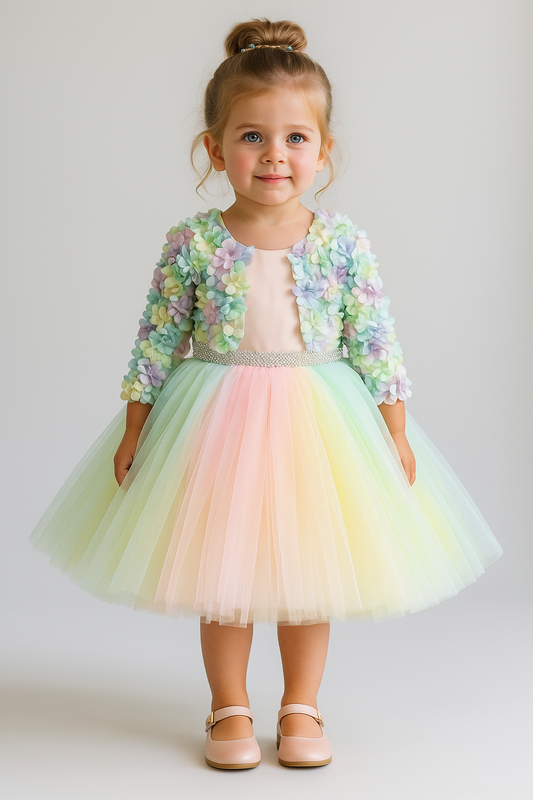 Cutedoll Multicolor Net Kids Frock Dress With Jacket