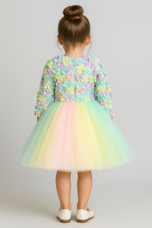 Cutedoll Multicolor Net Kids Frock Dress With Jacket