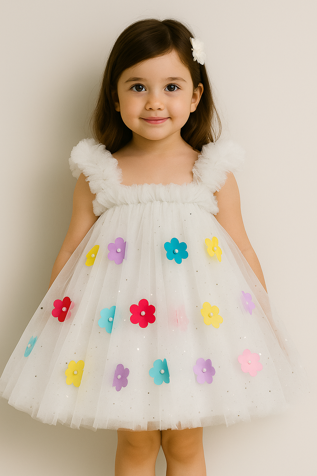 Girls Net Flower Pattern Frock Dress