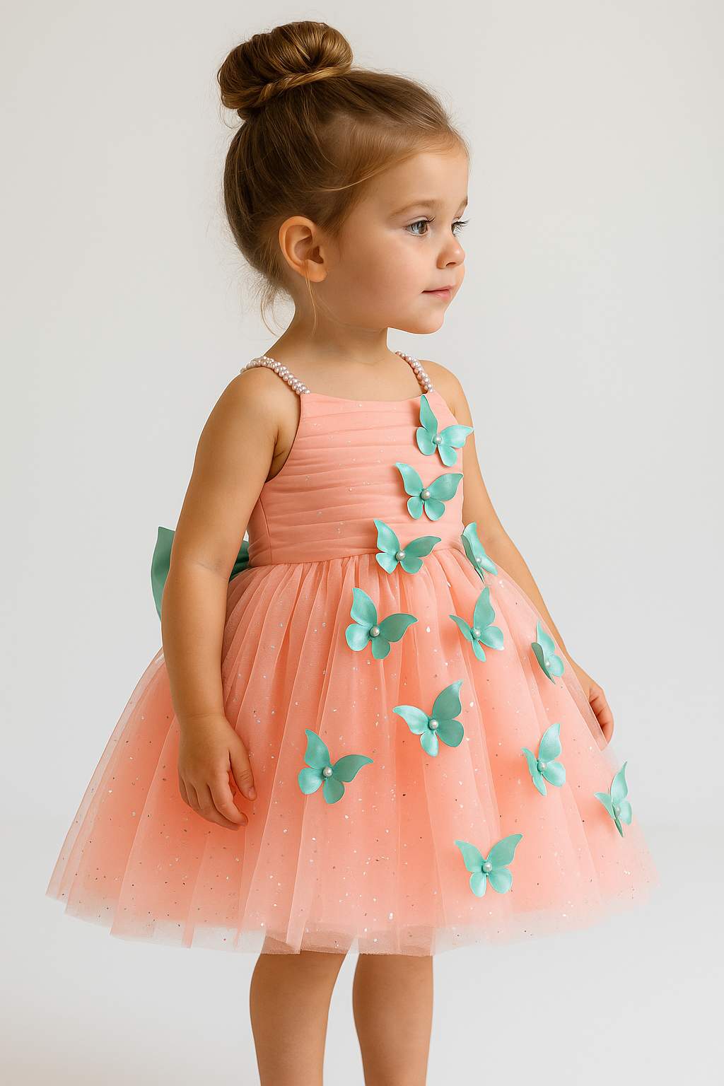Cutedoll Light Orange Net Sparkle with butterfly kids Girls Dress