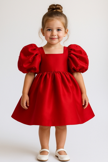 Girls Red Color Silk Frock Dress