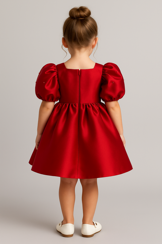 Girls Red Color Silk Frock Dress