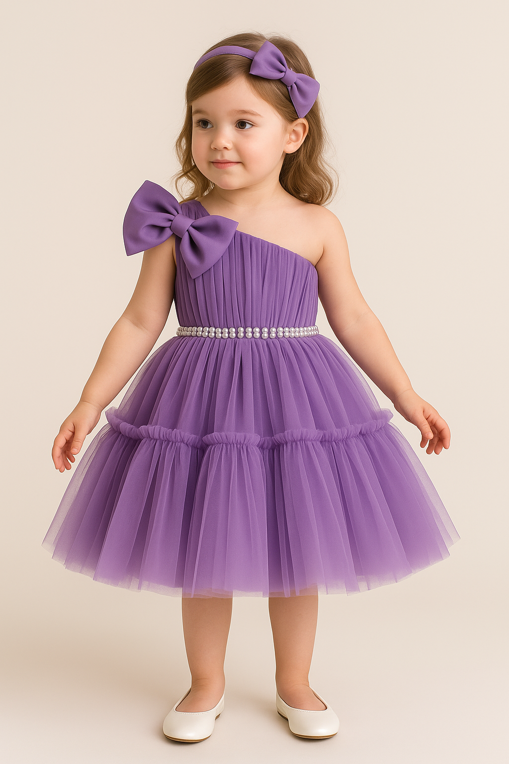 Purple Floral Applique Party Dress for Girls
