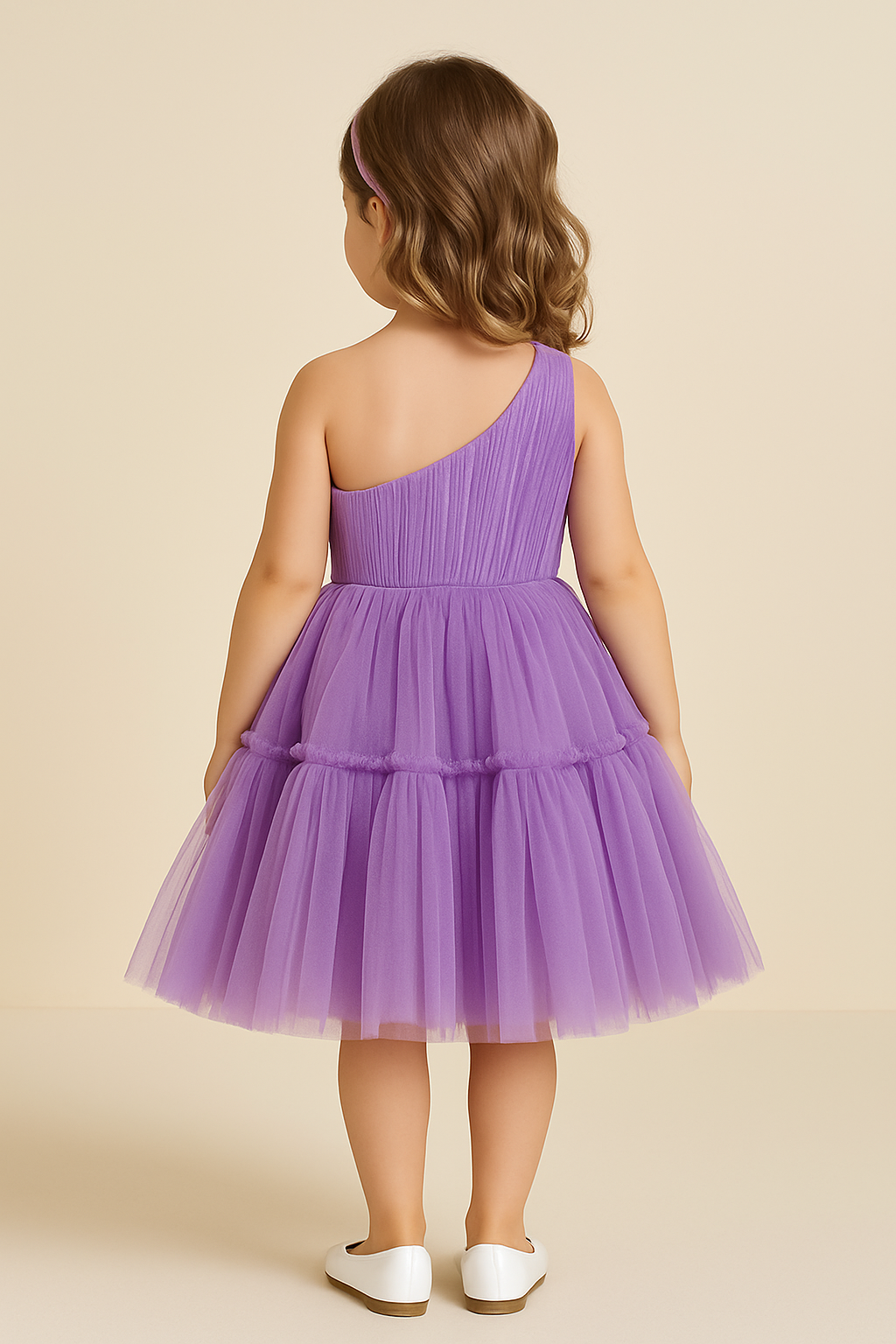 Purple Floral Applique Party Dress for Girls