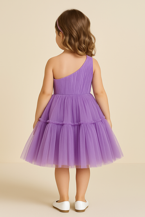 Purple Floral Applique Party Dress for Girls