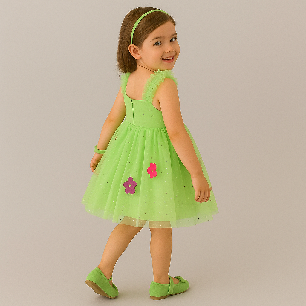 Cutedoll Parrot Sparkle Flower Pattern Kids Party Frock Dress