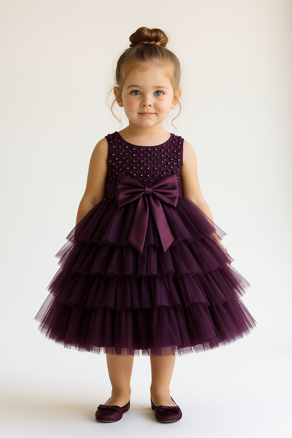 Cutedoll Wine Color Net Embroidered Kids Baby Frock Dress