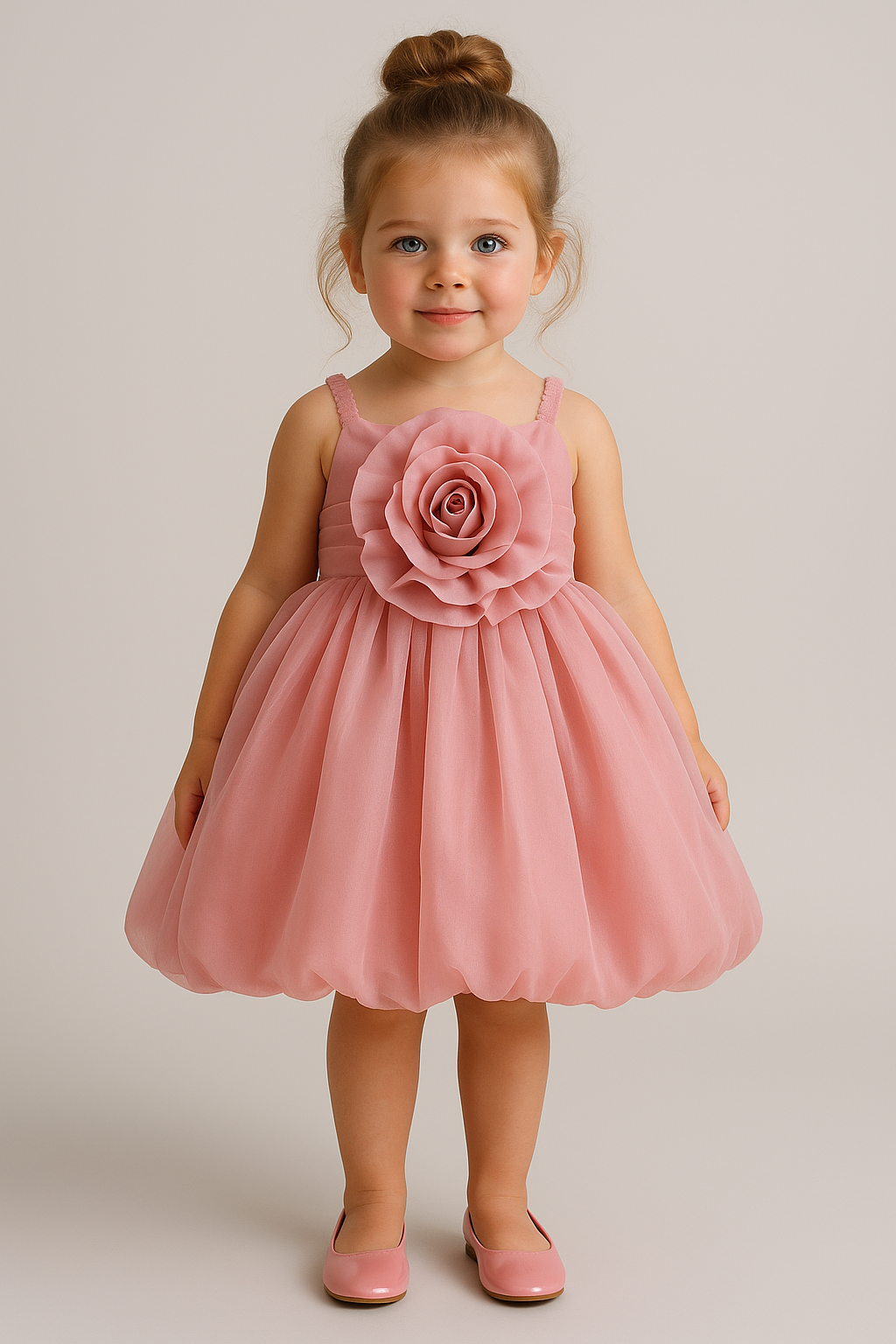 Baby Frock for Girls – Pink Rose Party Wear Dress for 1-6 Years